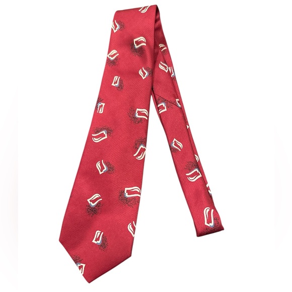 Givenchy Monsieur Silk Red White Vintage Patterned Print Tie